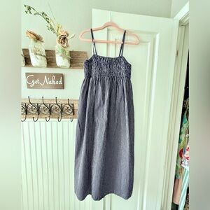 a new day Navy and White Striped Smocked Maxi Dress